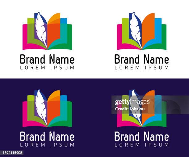 colorful open book brand icon symbol - literature abstract stock illustrations