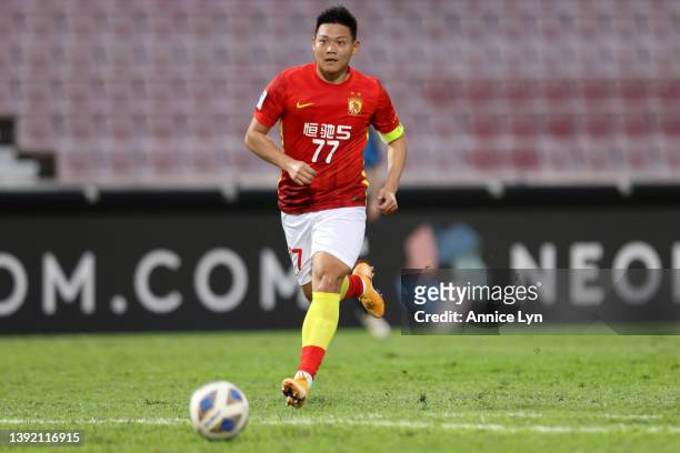 Ye Guochen of Guangzhou FC in action during the AFC Champions League Group I match between Guangzhou v Kawasaki Frontale at Tan Sri Dato' Haji Hassan...