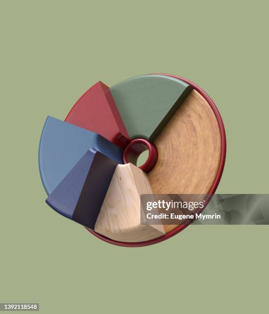 six section 3d infographic pie chart - 3d pie chart stockfoto's en -beelden