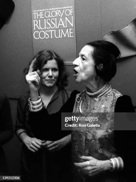 Model Marina Schiano attends Diana Vreeland Costume Exhitition "The Glory of Russian Costume" on December 6, 1976 at the Metropolitan Museum of Art...