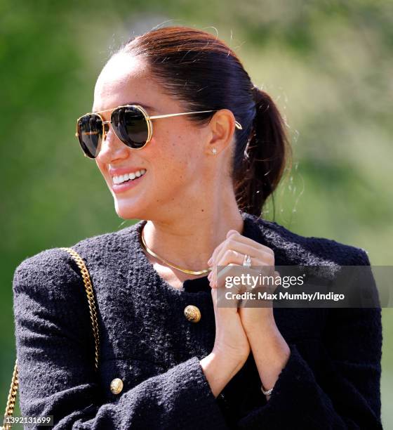 Meghan, Duchess of Sussex attends the Land Rover Driving Challenge, on day 1 of the Invictus Games 2020 at Zuiderpark on April 16, 2022 in The Hague,...