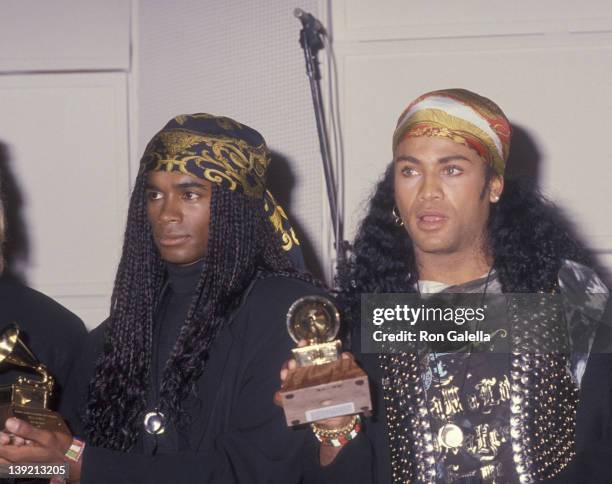 Musicians Rob Pilatus and Fab Morvan of Milli Vanilli attend Milli Vanilli Press Conference on November 20, 1990 at Ocean Way Recording Studios in...