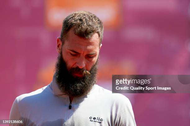 Benoit Paire of France reacts during his match against Soonwoo Kwon of South Korea during day 1 of the ATP500 Barcelona Open Banc Sabadell at Real...