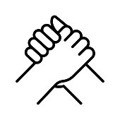 Human handshake. Symbol brotherhood. Homie handshake. Symbol from arm wrestling.