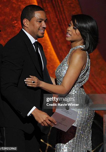 Actor Laz Alonzo accepts the award for Outstanding Actor in a Motion Picture for "Jumping the Broom" from actress Taraji P. Henson onstage at the...