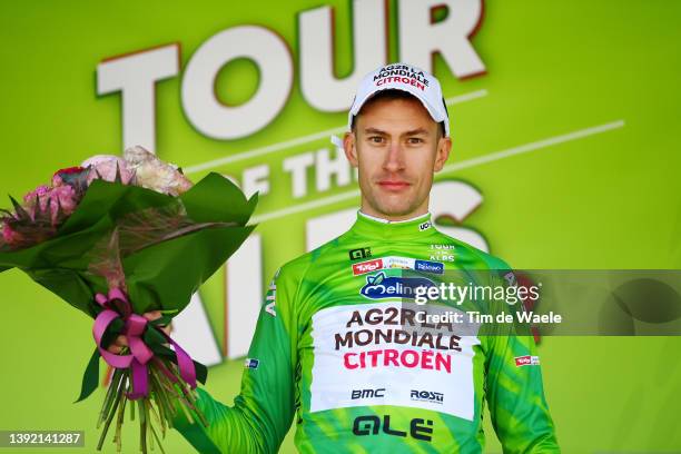 Geoffrey Bouchard of France and AG2R Citroen Team celebrates winning the green leader jersey on the podium ceremony after the 45th Tour of the Alps...