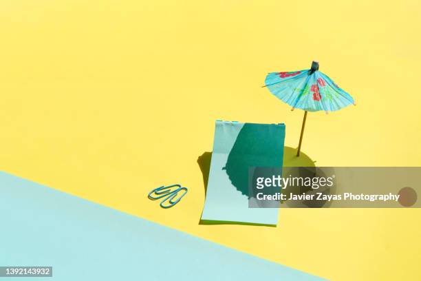 beach umbrella, sun lounger and flip-flops still life. summer vacation and travel destination concept. - beach flat lay stock pictures, royalty-free photos & images