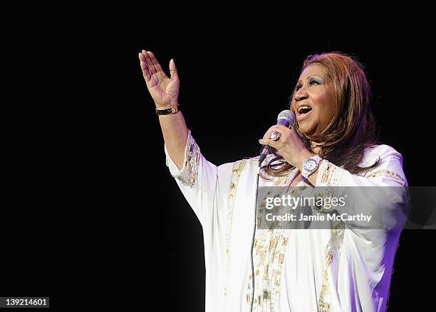 Aretha Franklin performs at Radio City Music Hall on February 17, 2012 in New York City.