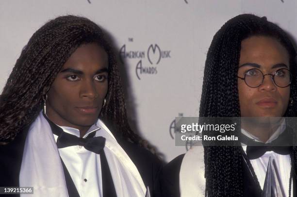 Musicians Rob Pilatus and Fab Morvan of Milli Vanilli attend 17th Annual American Music Awards on January 22, 1990 at the Shrine Auditorium in Los...