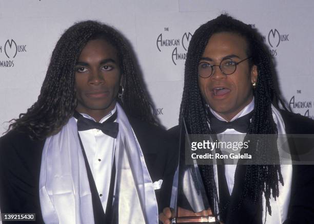 Musicians Rob Pilatus and Fab Morvan of Milli Vanilli attend 17th Annual American Music Awards on January 22, 1990 at the Shrine Auditorium in Los...