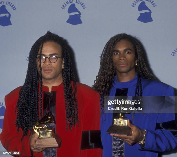 Musicians Rob Pilatus and Fab Morvan of Milli Vanilli attend 32nd Annual Grammy Awards on February 21, 1990 at the Shrine Auditorium in Los Angeles,...