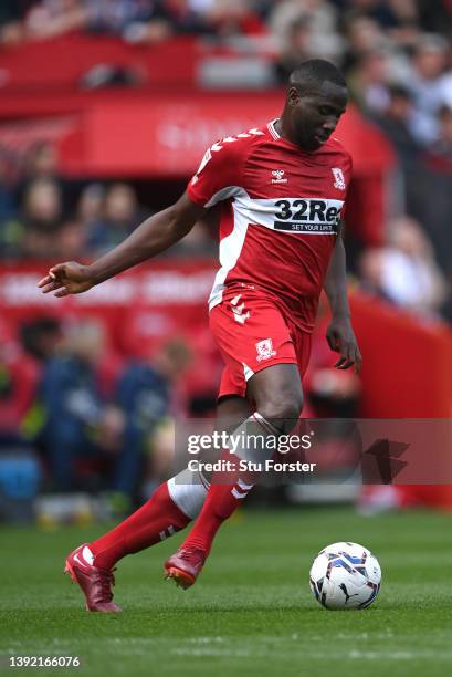 Middlesbrough player Sol Bamba in action during the Sky Bet Championship match between Middlesbrough and Huddersfield Town at Riverside Stadium on...