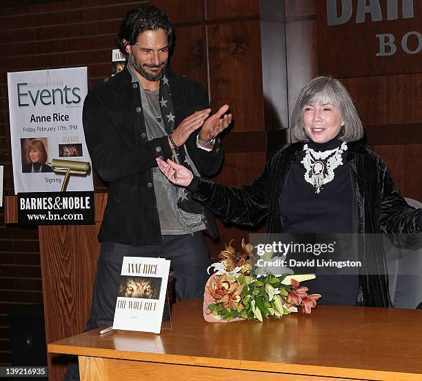 Actor Joe Manganiello and author Anne Rice attend a signing for Rice's book "The Wolf Gift" at Barnes & Noble at The Grove on February 17, 2012 in...