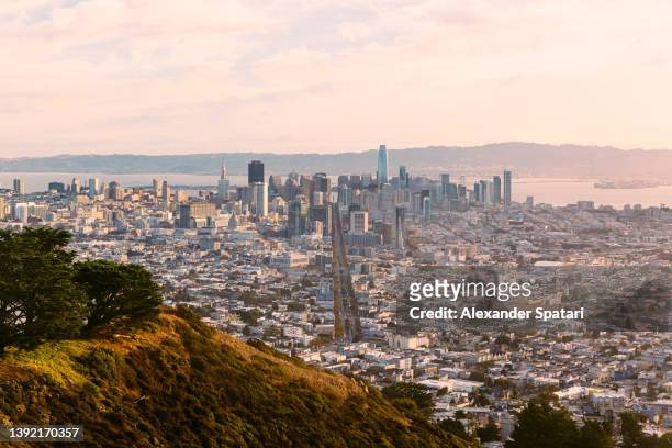 aerial view of san francisco cityscape, california, usa - twin peaks stock pictures, royalty-free photos & images