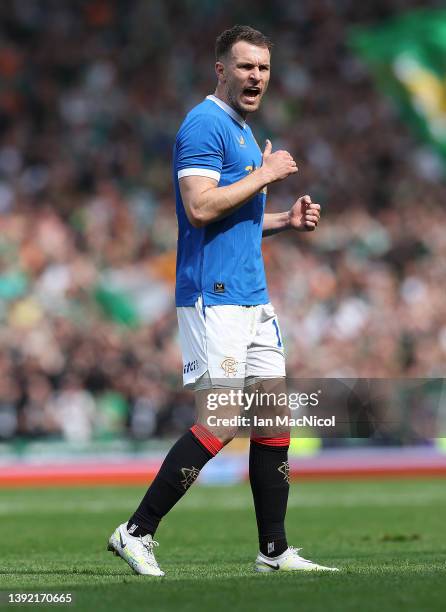 Aaron Ramsey of Rangers is seen during the Scottish Cup Semi Final match between Celtic FC and Rangers FC at Hampden Park on April 17, 2022 in...