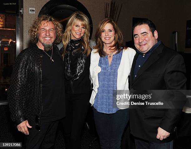 Sammy Hagar, Kari Hagar, Alden Lovelace and Emeril Lagasse attend the Beach Bar Rum launch at Cabo Wabo Cantina on February 17, 2012 in Las Vegas,...