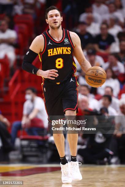 Danilo Gallinari of the Atlanta Hawks in action against the Miami Heat during the first quarter in Game One of the Eastern Conference First Round at...