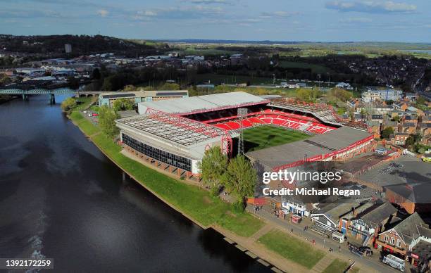 An aerial view of City Ground is seen prior to the Sky Bet Championship match between Nottingham Forest and West Bromwich Albion at City Ground on...