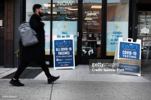 Covid-19 testing and vaccination site is open on a Brooklyn street on April 18, 2022 in New York City. New York City's infection numbers have...