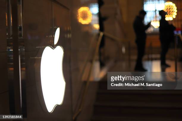 People visit the Apple Store in Grand Central Station on April 18, 2022 in New York City. Employees at the Apple Store at the Grand Central Terminal...