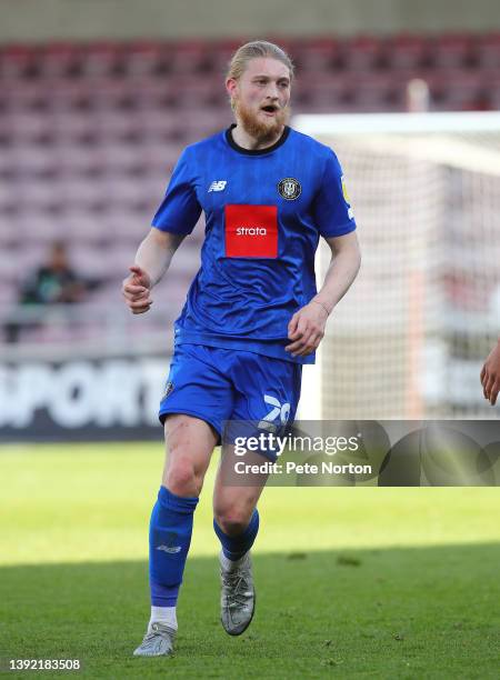 Luke Armstrong of Harrogate Town in action during the Sky Bet League Two match between Northampton Town and Harrogate Town at Sixfields on April 18,...