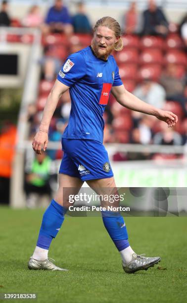 Luke Armstrong of Harrogate Town in action during the Sky Bet League Two match between Northampton Town and Harrogate Town at Sixfields on April 18,...