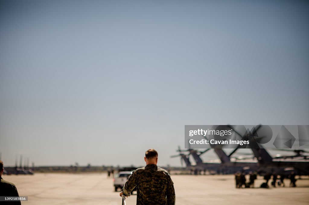 Soldier Standing on Tarmac at Miramar Military Base in San Diego