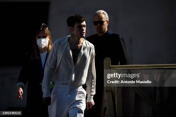 Italian singer Blanco attends the Pilgrimage of Italian teenagers led by Pope Francis in St. Peter's Square on April 18, 2022 in Vatican City,...