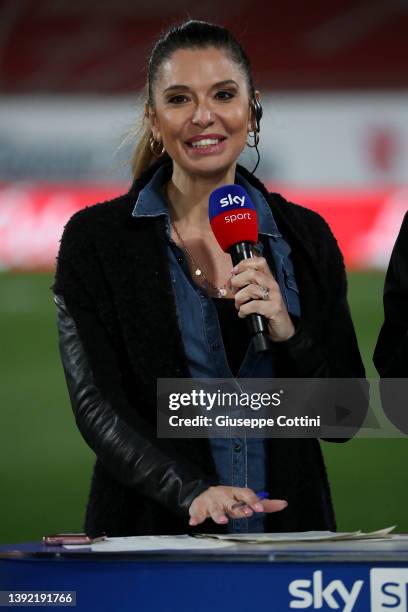 Marina Presello SKY TV journalist looks on during the Serie B match between AC Monza and Brescia Calcio at Stadio Brianteo on April 18, 2022 in...