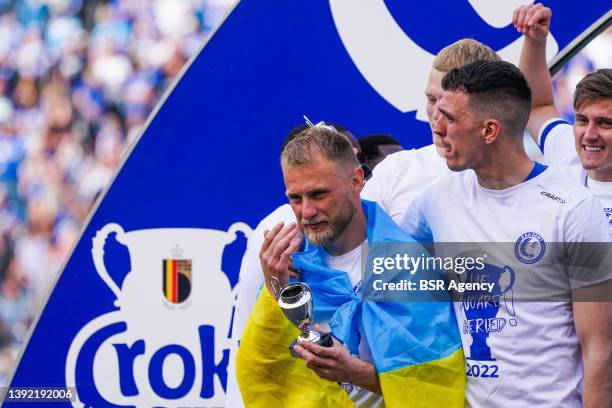 Roman Bezus of KAA Gent during the Croky Cup Final match between KAA Gent and RSC Anderlecht at the Koning Boudewijnstadion on April 18, 2022 in...