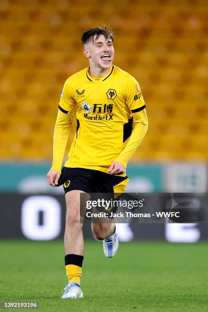 Luke Cundle of Wolverhampton Wanderers celebrates after scoring his team's fourth goal during the Premier League 2 match between Wolverhampton...