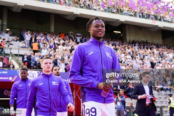 Christian Kouame of RSC Anderlecht during the Croky Cup Final match between KAA Gent and RSC Anderlecht at the Koning Boudewijnstadion on April 18,...