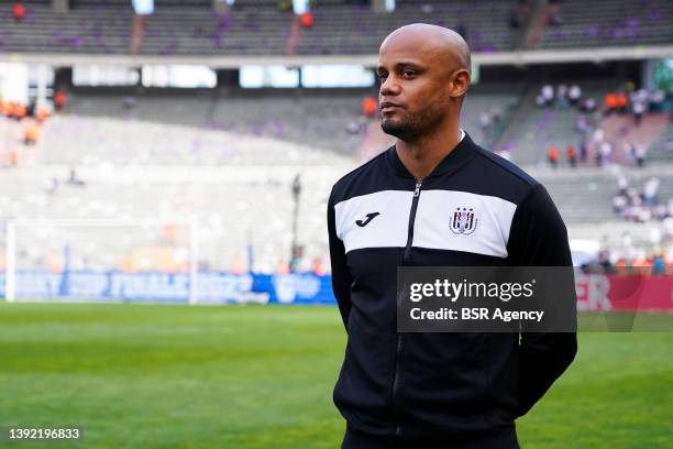 Coach Vincent Kompany of RSC Anderlecht during the Croky Cup Final match between KAA Gent and RSC Anderlecht at the Koning Boudewijnstadion on April...