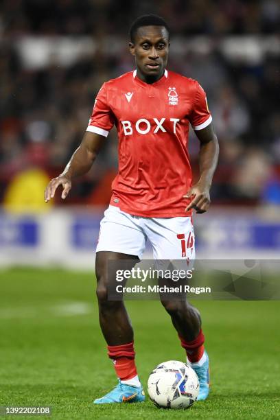 Richie Laryea of Nottingham Forest runs with the ball during the Sky Bet Championship match between Nottingham Forest and West Bromwich Albion at...