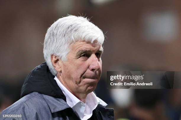 Gian Piero Gasperini, Manager of Atalanta, reacts after the final whistle of during the Serie A match between Atalanta BC and Hellas Verona FC at...