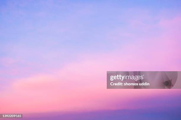 pink and purple colour sky at sunset - lilac rose photos et images de collection