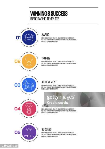 winning and success concept vector line infographic design with icons. 5 options or steps for presentation, banner, workflow layout, flow chart etc. - gamification stock illustrations