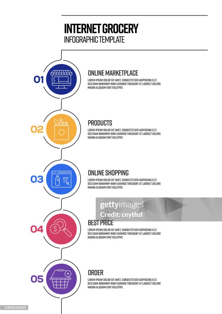 Internet Grocery Concept Vector Line Infographic Design with Icons. 5 Options or Steps for Presentation, Banner, Workflow Layout, Flow Chart etc.