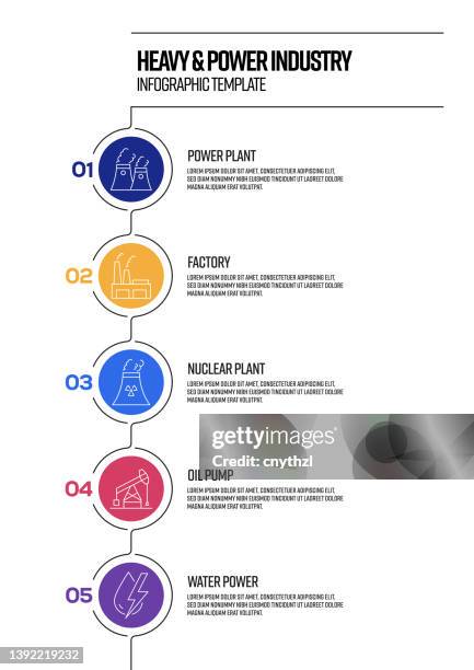 heavy and power industry concept vector line infographic design with icons. 5 options or steps for presentation, banner, workflow layout, flow chart etc. - software platform stock illustrations