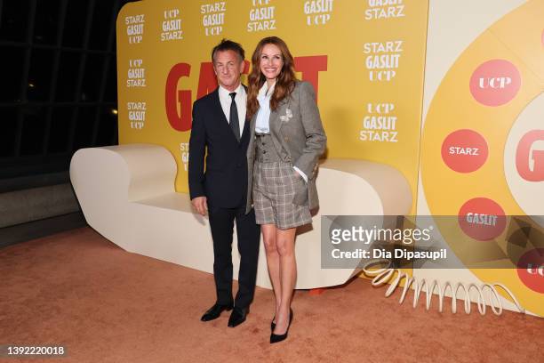 Sean Penn and Julia Roberts attend the premiere of "Gaslit" at Metropolitan Museum of Art on April 18, 2022 in New York City.