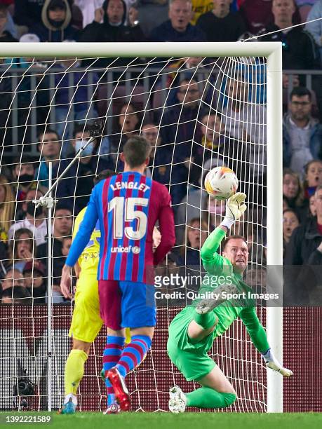 Lucas Perez of Cadiz CF scores his team's first goal during the La Liga Santander match between FC Barcelona and Cadiz CF at Camp Nou on April 18,...