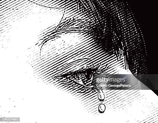 nahaufnahme von tränenden augen - weinen stock-grafiken, -clipart, -cartoons und -symbole