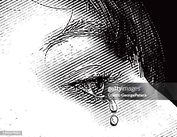 ilustraciones, imágenes clip art, dibujos animados e iconos de stock de primer plano de ojo llorando lágrimas - llorar