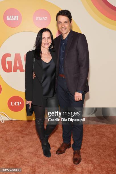 Phyllis Fierro and Ralph Macchio attend the premiere of "Gaslit" at Metropolitan Museum of Art on April 18, 2022 in New York City.