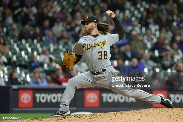 Dillon Peters of the Pittsburgh Pirates throws a pitch during the sixth inning against the Milwaukee Brewers at American Family Field on April 18,...