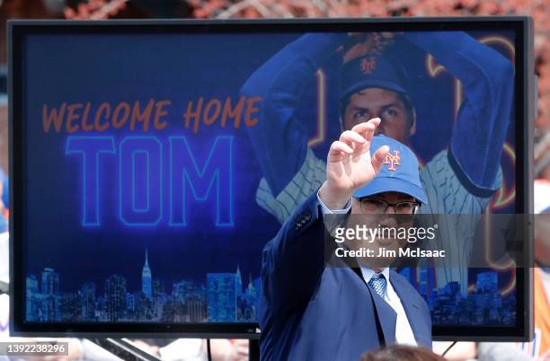 New York Mets owner Steven A. Cohen attends the Tom Seaver statue unveiling ceremony before a game against the Arizona Diamondbacks at Citi Field on...