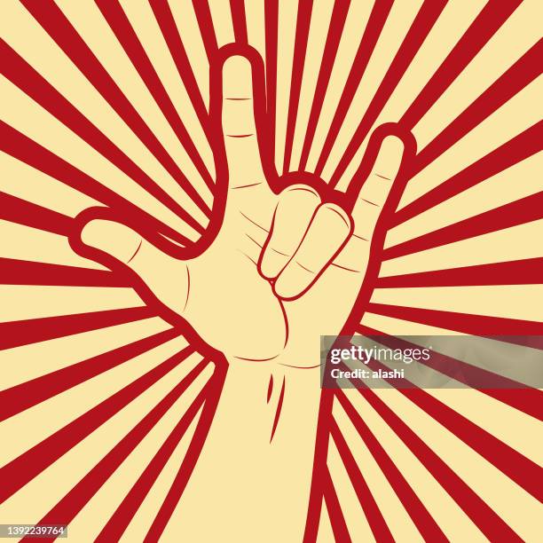 i love you in american sign language (asl) propaganda poster - american sign language stock illustrations
