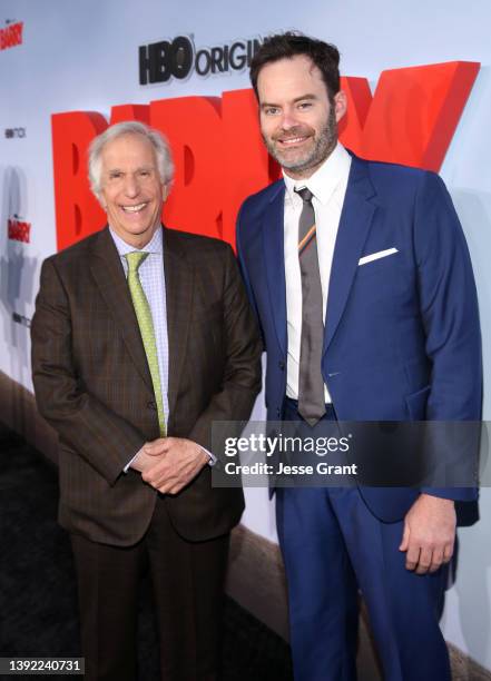 Henry Winkler and Bill Hader attend the season 3 premiere of HBO's "Barry" at Rolling Greens on April 18, 2022 in Culver City, California.