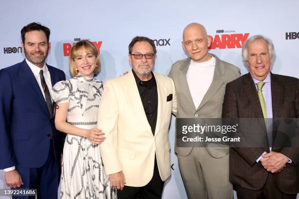 Bill Hader, Sarah Goldberg, Stephen Root, Anthony Carrigan and Henry Winkler attend the season 3 premiere of HBO's "Barry" at Rolling Greens on April...