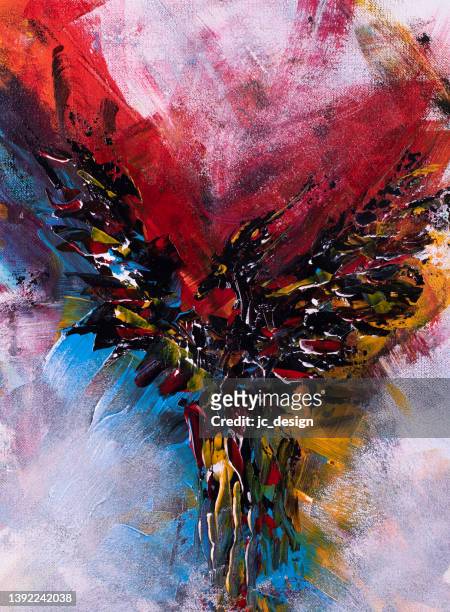 bunte abstrakte malerei eines phönixvogels - bird wing stock-grafiken, -clipart, -cartoons und -symbole
